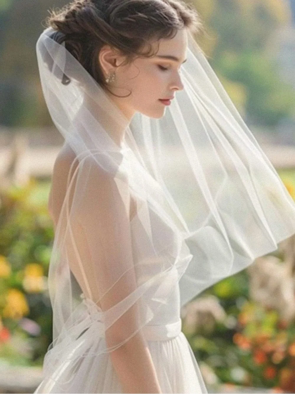 1 Tier Bride Wedding Veils White Elbow Length Short Bridal Veil Bachelorette Tul